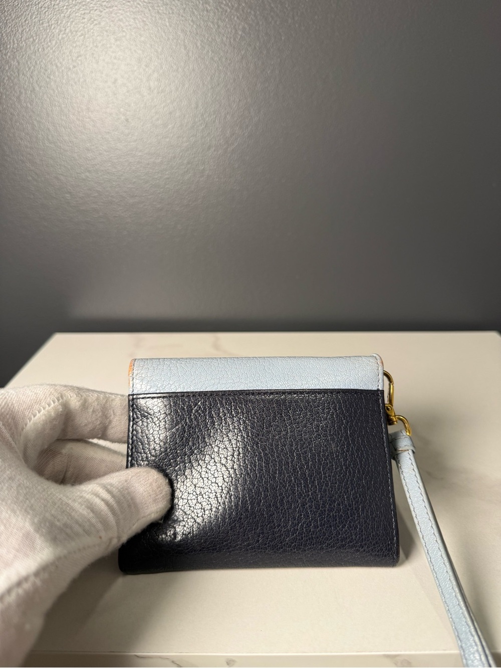 Miu Miu Light Blue and Black Leather Wristlet Wallet - Picture 2 of 5